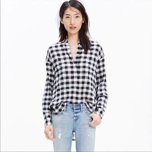 Madewell Collarless Popover Elmhurst Check Top